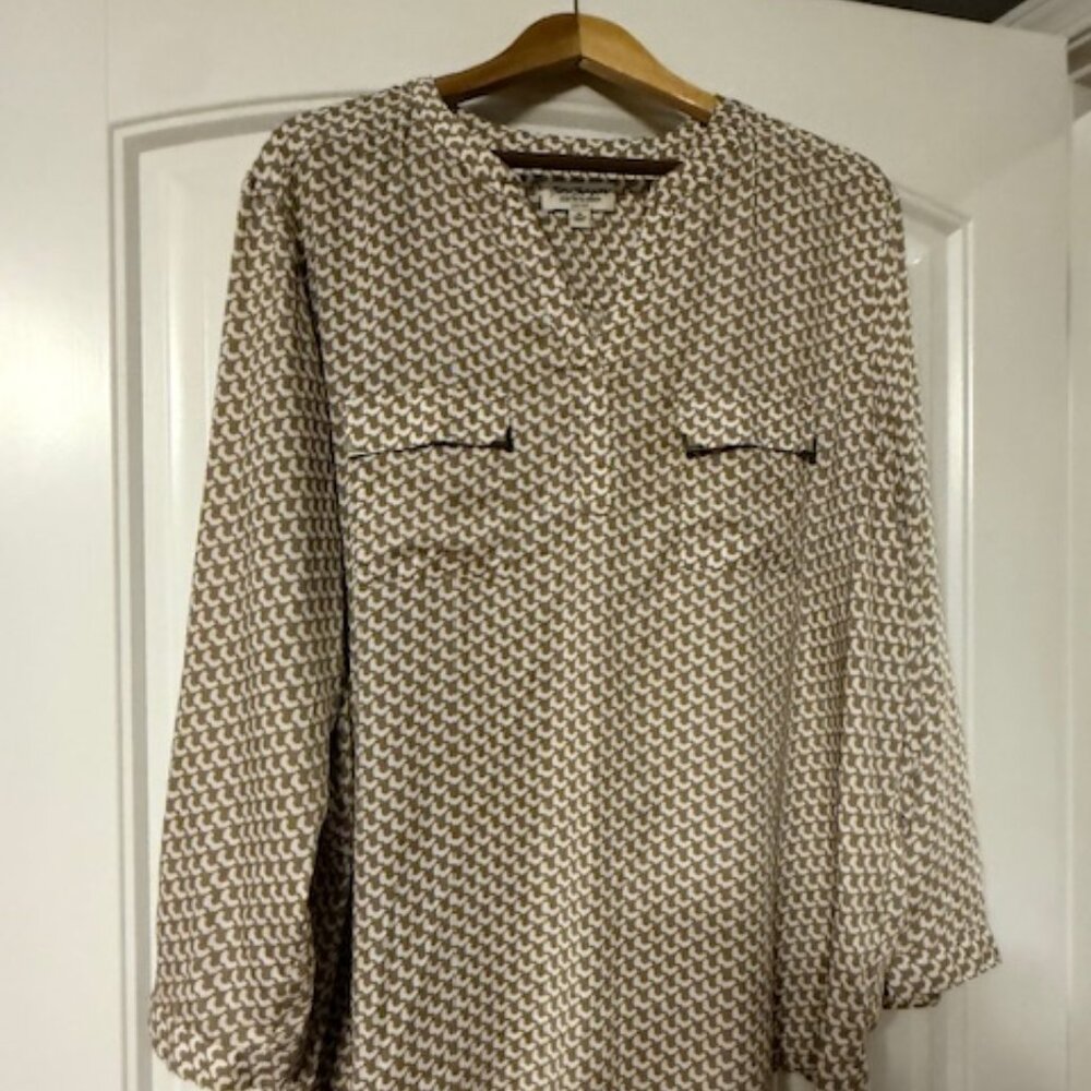 Women's Norm Thompson Blouse - Tan and white